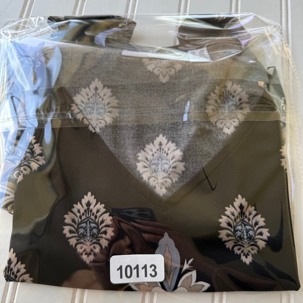 Susan Graver Liquid Knit V-neck tank top black and tan paisley pattern size 2X - Picture 9 of 9